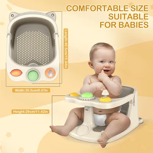 Vista 5 de Asiento de baño para bebés de 6 meses en adelante, asiento de baño antideslizante para bebé y recién nacido con ventosas, asiento seguro para bañera