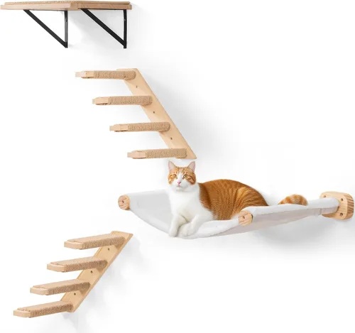 Vista 13 de Estante de Pared para Gatos con Percha de Ventana, Cama Hamaca para Gatos con Almohadilla para Rascar, Estante para Gatos para Trepar, Dormir