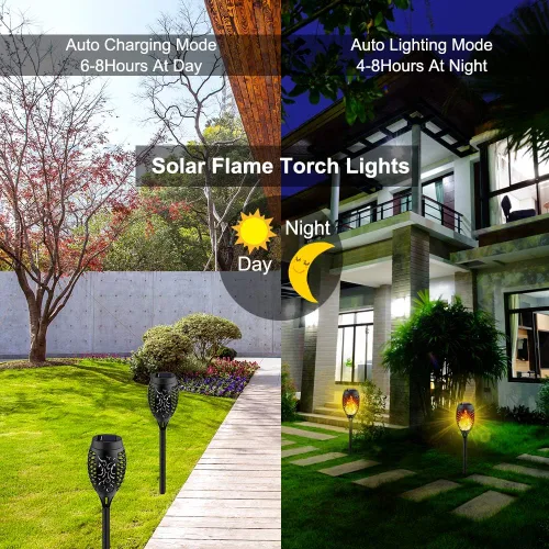 Vista 2 de Kurifier Luces solares para exteriores, paquete de 8 antorchas solares con llama parpadeante, luz solar impermeable para jardín, luces solares al