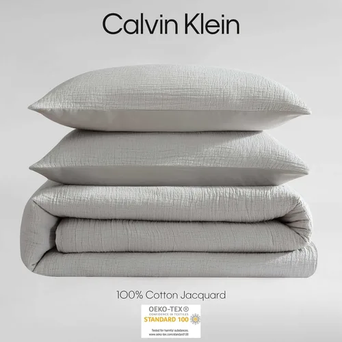 Vista 6 de Calvin Klein - Juego de funda de edredón tamaño Queen, 100% algodón jacquard con un reverso de percal de textura lavada, juego de 3 piezas