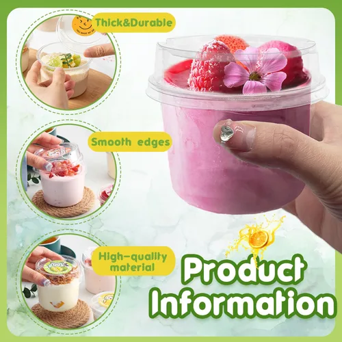 Vista 3 de Alaeseje Paquete de 50 tazas de postre de plástico de 8 onzas con tapas, vasos de plástico desechables, tazas de yogur transparente para helado