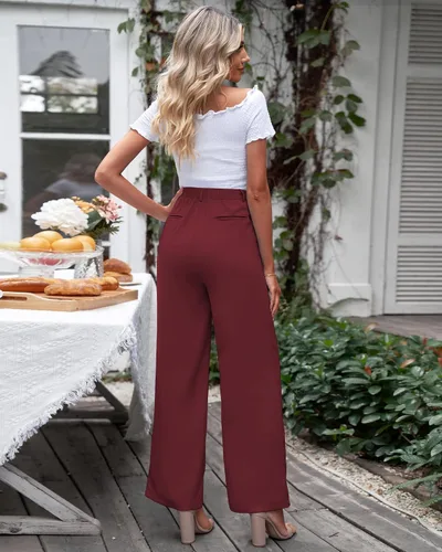 Vista 8 de GRAPENT - Pantalones de pierna ancha para mujer, pantalones de vestir holgados de tiro alto para oficina, trabajo, negocios o uso informal