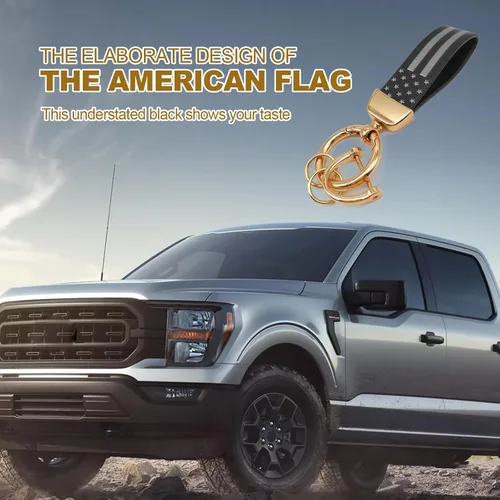 Vista 6 de KEVWR Llavero de coche con la bandera de Estados Unidos, llaveros circulares personalizados de aleación de zinc, compatible con camión, Chevrolet