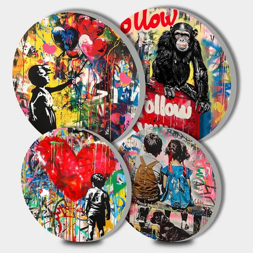 Vista 42 de Banksy Fundas para Quemadores de Estufa Eléctrica, Juego Divertido de 4 Redondos de 8 Pulgadas y 10 Pulgadas, Cubierta de Metal para Gas, Ojos