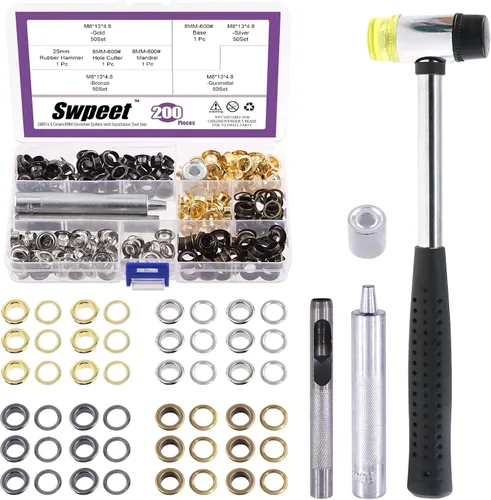 Vista 42 de Swpeet 204 piezas – 100 juegos de ojales de agujero de 1/2 pulgada (0.472 in) gruesos de 4 colores ojales de metal ojales y 3 piezas de herramienta