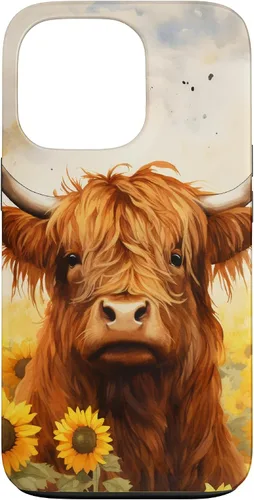 Vista 10 de Highland Cow Animal Lover Watercolor Sunflower Case for iPhone 17