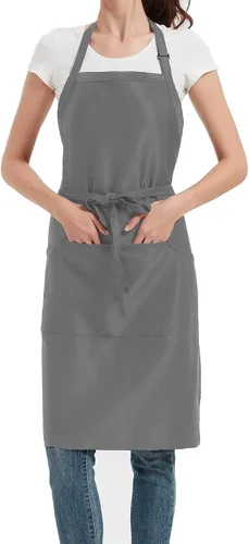 Vista 7 de Delantal largo de chef 3 bolsillos delantales de cocina para hombres mujeres tirantes ajustables delantal restaurante cocina