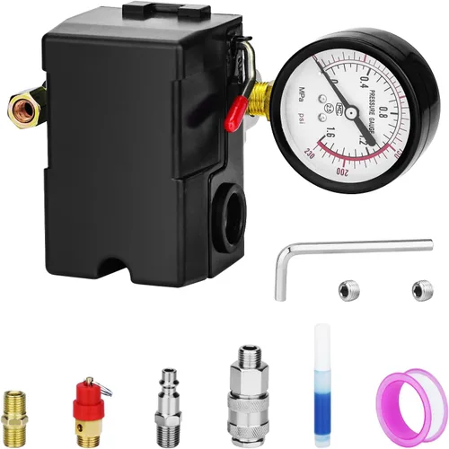 Vista 21 de Válvula de control universal del interruptor de presión del compresor de aire (90-120 PSI, 110V-240V) con regulador de 0-180 PSI y válvula de alivio