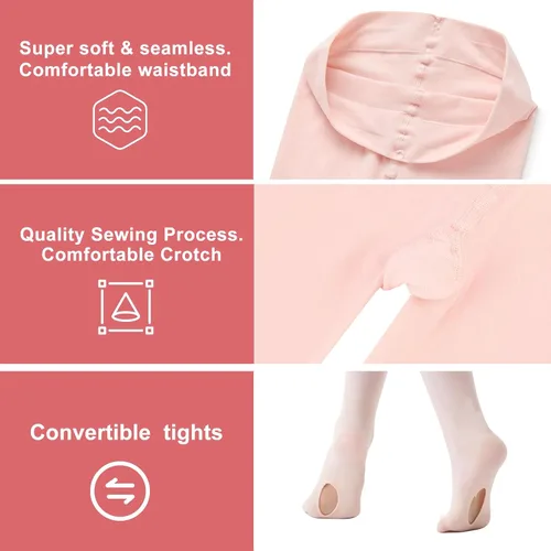 Vista 4 de Feisract Mallas de ballet para niñas y mujeres, mallas de transición ultra suaves