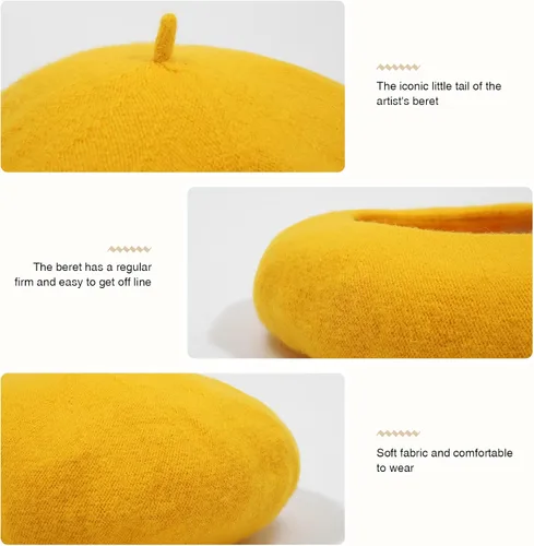 Vista 56 de Boina de lana francesa para mujer, gorra de invierno clásica de color sólido