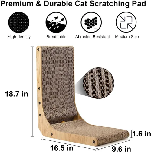 Vista 3 de FUKUMARU Rascador para gatos, 18.7 pulgadas en forma de L, almohadilla para rascar para gatos montada en la pared, cartón rascador para gatos