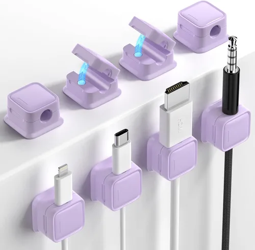 Vista 12 de Paquete de 8 Organizadores de Cables con Soporte, Costop Fuerte Adhesivo Magnético para Gestión de Cables de Escritorio, Fácil de Abrir, Organiza