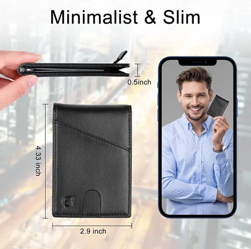 Vista 5 de BIAL Billetera para hombre, billetera delgada plegable con clip para dinero, billetera RFID con 6 tarjeteros de crédito y 1 ventana