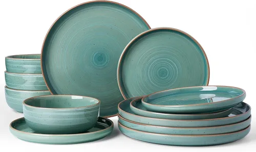 Vista 42 de Famiware Milkyway - Juego de vajilla de cerámica, 16 piezas, incluye cuenco para pasta, platos y cuencos para comidas diarias y formales, servicio