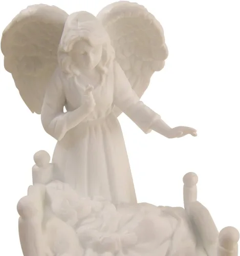 Vista 2 de Ángel guardián de porcelana blanca con luz nocturna para bebé, 5 1/2 pulgadas