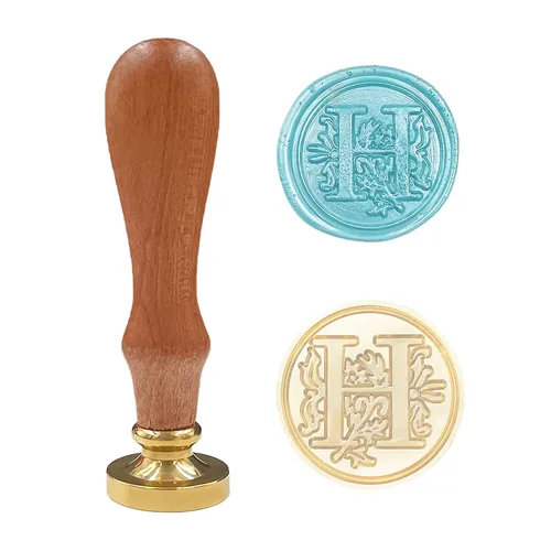 Vista 22 de Sello clásico de cera para sellar varios alfabetos, cabeza de latón, mango de madera, sellos para tarjetas, sobres, regalo (sello, letra A)