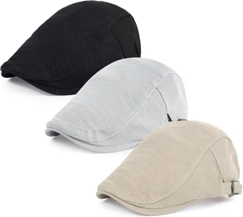 Vista 26 de 3 piezas de gorra Newsboy de algodón para hombre, gorra plana ajustable genial
