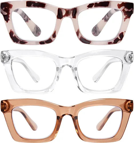 Vista 8 de Oversized Square Reading Glasses for Women Spring Hinge Blue light Blocking Computer Readers for Women