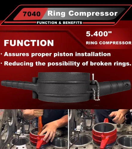 Vista 5 de 7040 Herramienta de compresor de anillo de pistón, adaptador de compresor de anillo de pistón y kit de anillo antipulido para Cummins ISX QSX 15