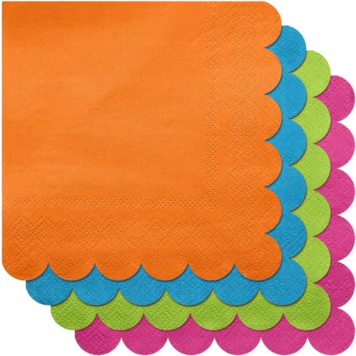 Vista 5 de Yeaqee 100 servilletas festoneadas de color neón, servilletas de papel de cóctel de 2 capas brillantes para bebidas, servilletas desechables