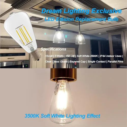 Vista 2 de Dream lighting Bombilla LED Edison de 3 W, 150 lúmenes, blanco neutro 3500 K, luces LED vintage de repuesto para comedor, paquete de 2