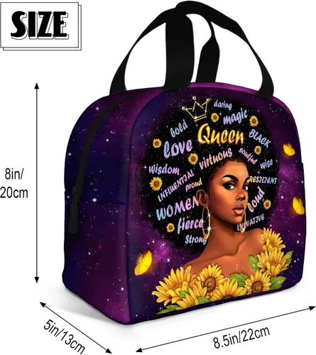 Vista 2 de Lonchera con aislamiento mágico para mujeres afroamericanas, bolsa portátil para viajes, senderismo, regalos de trabajo