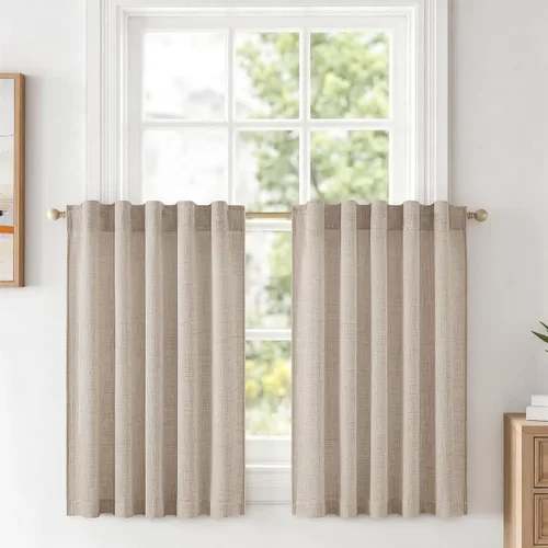 Vista 21 de MIULEE - Cortinas de lino sintético de 96 pulgadas de largo, 2 paneles, cortina semitransparente natural con pestaña trasera, bolsillo para barra
