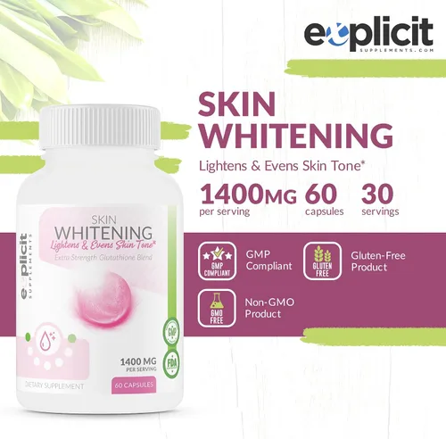 Vista 2 de Suplemento para blanquear la piel, glutatión de 1000 mg, aclara y unifica los tonos de la piel, ayuda a aclarar manchas oscuras y cicatrices
