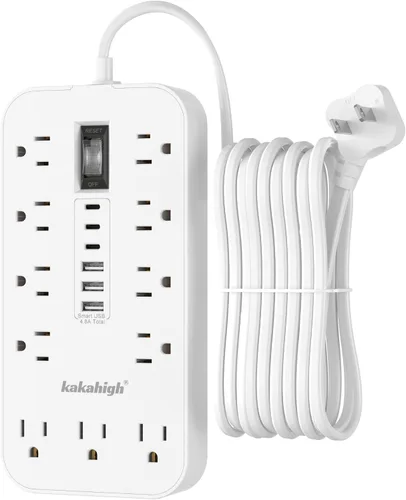 Vista 16 de Regleta de alimentación beige con puertos USB, cable de extensión plano de 5 pies, cable de extensión decorativo de 1625 W con 8 tomas de corriente