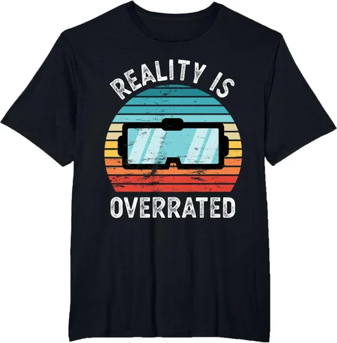 Vista 31 de Reality is Overrated VR - Camiseta divertida de regalo de realidad virtual, Negro, S