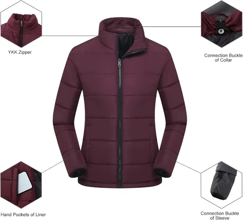 Vista 7 de PTSOC Womens 3 in 1 Waterproof Ski Jacket Warm Winter Snow Coat Windproof Hooded Snowboarding Raincoat