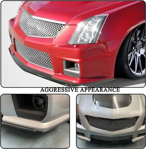 Vista 2 de Divisor de labio de parachoques delantero de fibra de carbono para Cadillac CTS-V Coupe Sedan 2009-2015 Alerón superior de barbilla personalizado