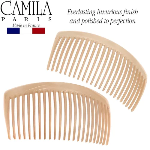Vista 5 de Camila Paris CP3022 - Peines laterales franceses grandes, curvados, beige con torsión francesa para el cabello, decorativas, pinzas de sujeción