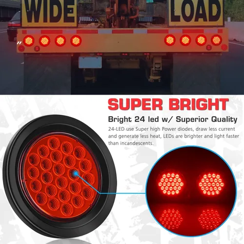 Vista 4 de Luces redondas de remolque de 4 pulgadas, 24 luces LED superbrillantes de freno/trasera, IP67 impermeable, certificado DOT para remolques, camiones