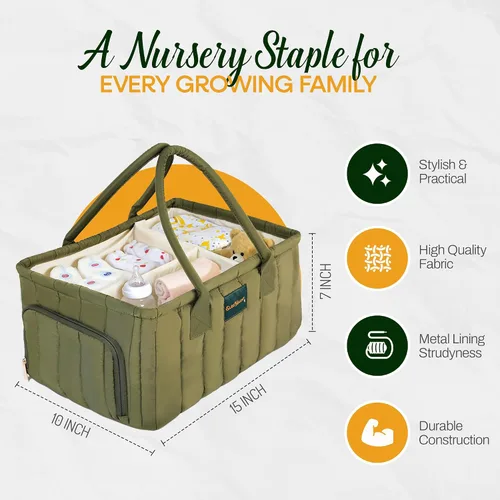 Vista 7 de Organizador de pañales grande con asa neutral para niño y niña, cesta de bebé para guardería, automóvil, cambiador, almacenamiento portátil