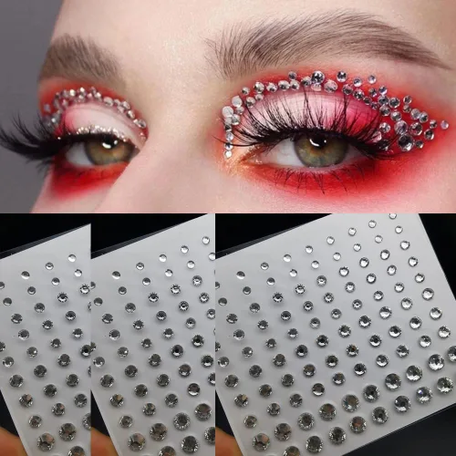 Vista 8 de Pegatinas de diamantes de imitación de acrílico autoadhesivas para maquillaje de rostro, cara y rostro, gemas para mujeres, accesorios de festival