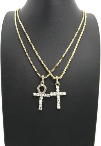 Vista 2 de Juego de collar de cadena para hombre con cruz egipcia (llave de la vida)