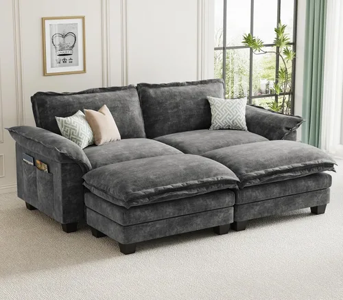 Vista 38 de KKL Sofá Seccional Modular de 89 Pulgadas, Sofá de Amor de 2 Asientos Sofá Nube con Asiento Profundo, Sofás Seccionales de Chenilla para Sala