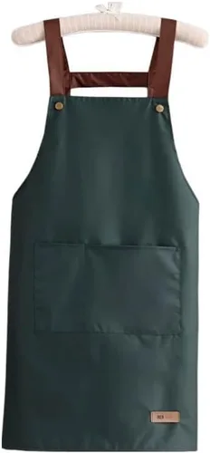 Vista 6 de Delantal con babero simple y funcional, unisex, ajustable, resistente a las gotas de agua, con 2 bolsillos, delantal de cocina para chef, delantal