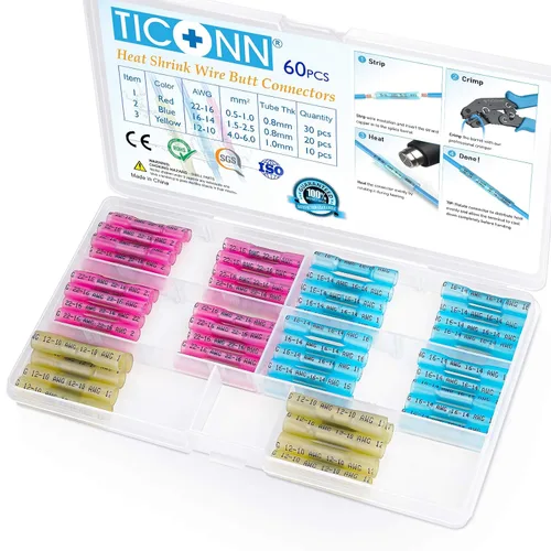 Vista 15 de TICONN Kit de conectores a tope termorretráctiles de 60 piezas, empalme a tope AWG 14 – 12, terminales de crimpado de cables eléctricos marinos