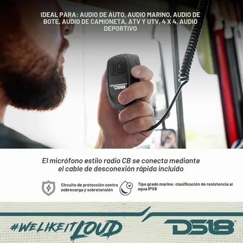 Vista 3 de DS18 BTRCRMIC Controlador de audio Bluetooth inalámbrico, receptor marino impermeable, control remoto con USB Bluetooth RCA, micrófono estilo radio