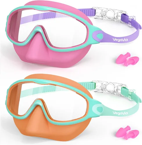 Vista 11 de VegoVia Paquete de 2 gafas de natación para niños con cubierta para la nariz, gafas de natación antivaho con protección UV para niños y jóvenes de 3