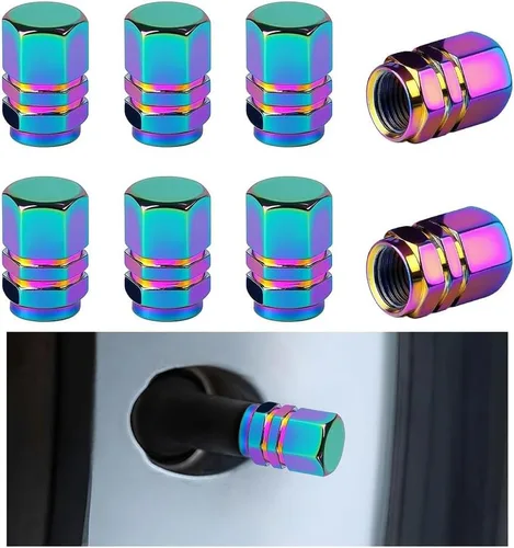 Vista 25 de Osilly Tapones de válvula de vástago de neumático de automóvil, 4 piezas de cubiertas de vástago de válvula de aleación de aluminio, resistentes a