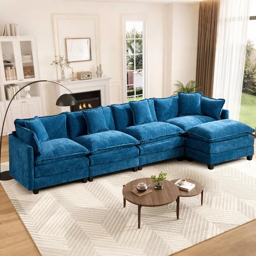 Vista 16 de Sofá seccional modular convertible de 76.7", sofás de dos plazas de chenilla con asiento profundo y cojines tipo loveseat para sala de estar, Beige