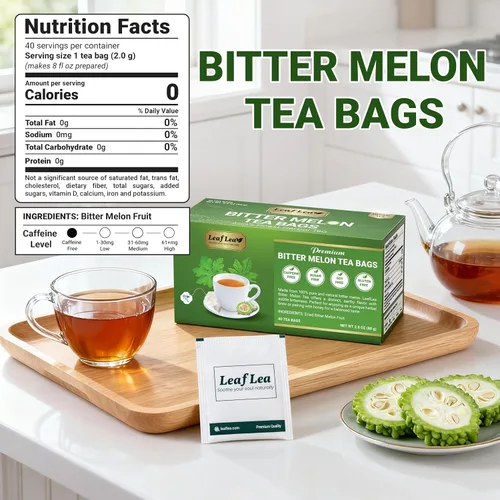 Vista 2 de LeafLea Bolsas de té de melón amargo natural, 40 bolsas de té de hierbas Cundeamor - Té de frutas Melon Amargo Gohyah Apoyo para el bienestar