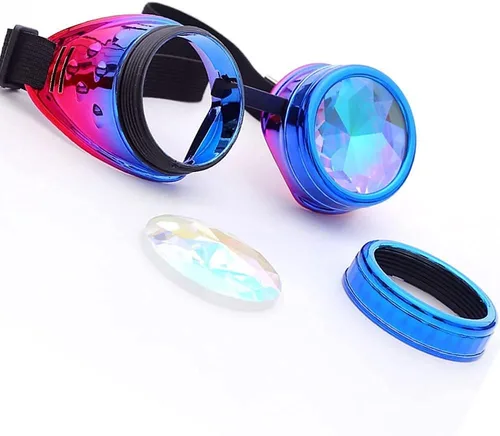 Vista 52 de Gafas caleidoscopio para raves trippy psicodélico steampunk con lentes de cristal de difracción de prisma arcoíris