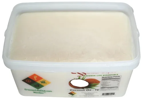 Vista 2 de Aceite de coco – grado alimenticio – 8 libras en una cubeta de 1 galón – Contenedor HDPE para microondas con tapa resellable y mango extraíble