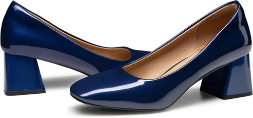Vista 5 de Heel The World Zapatos de tacón bajo y grueso para mujer, zapatos de vestir de charol con punta cuadrada para fiesta, oficina