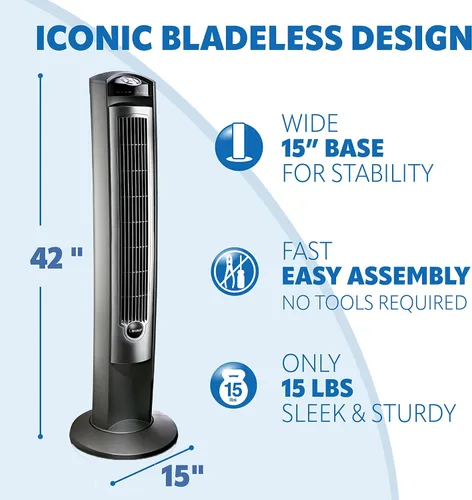 Vista 6 de Lasko Ventilador de torre oscilante de alta velocidad con pivote de 42