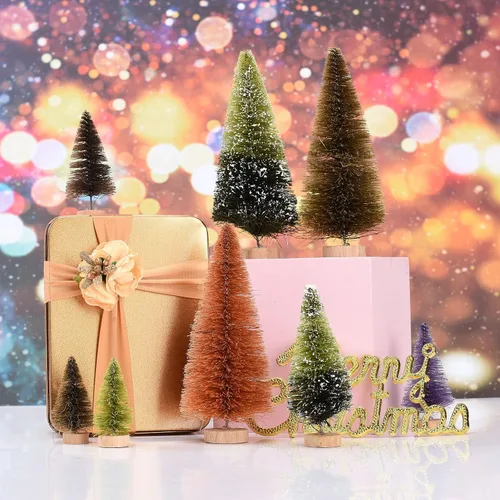 Vista 4 de 16 árboles de sisal artificiales para árbol de Navidad con base de madera, cepillo para botellas de Navidad, árboles de mesa de Navidad